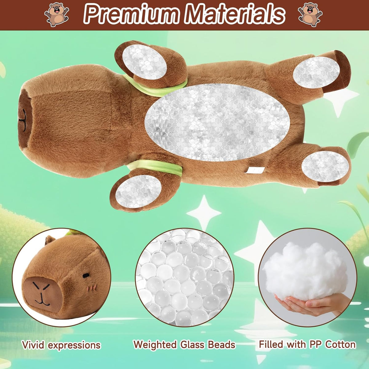 SQEQE - Peluche con peso de capibara con mochila de tortuga