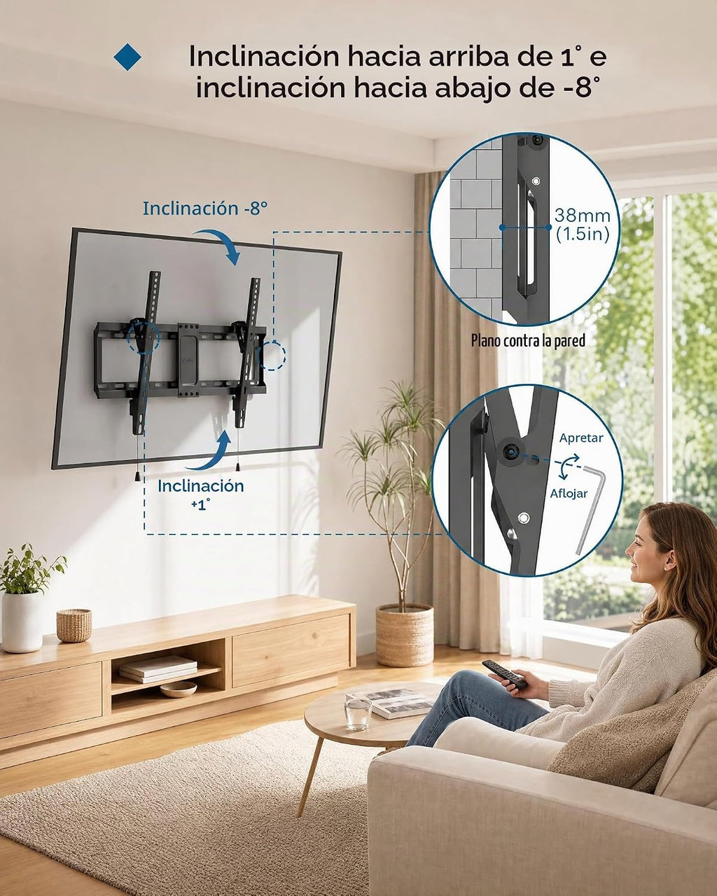 BONTEC Soporte de pared para TV, 37-85 pulgadas, soporta hasta 132 libras