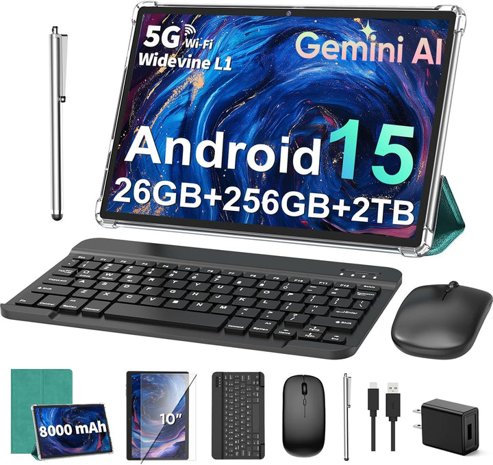 Tableta 2026 de 10 pulgadas con teclado, tableta Android 15 con Gem...