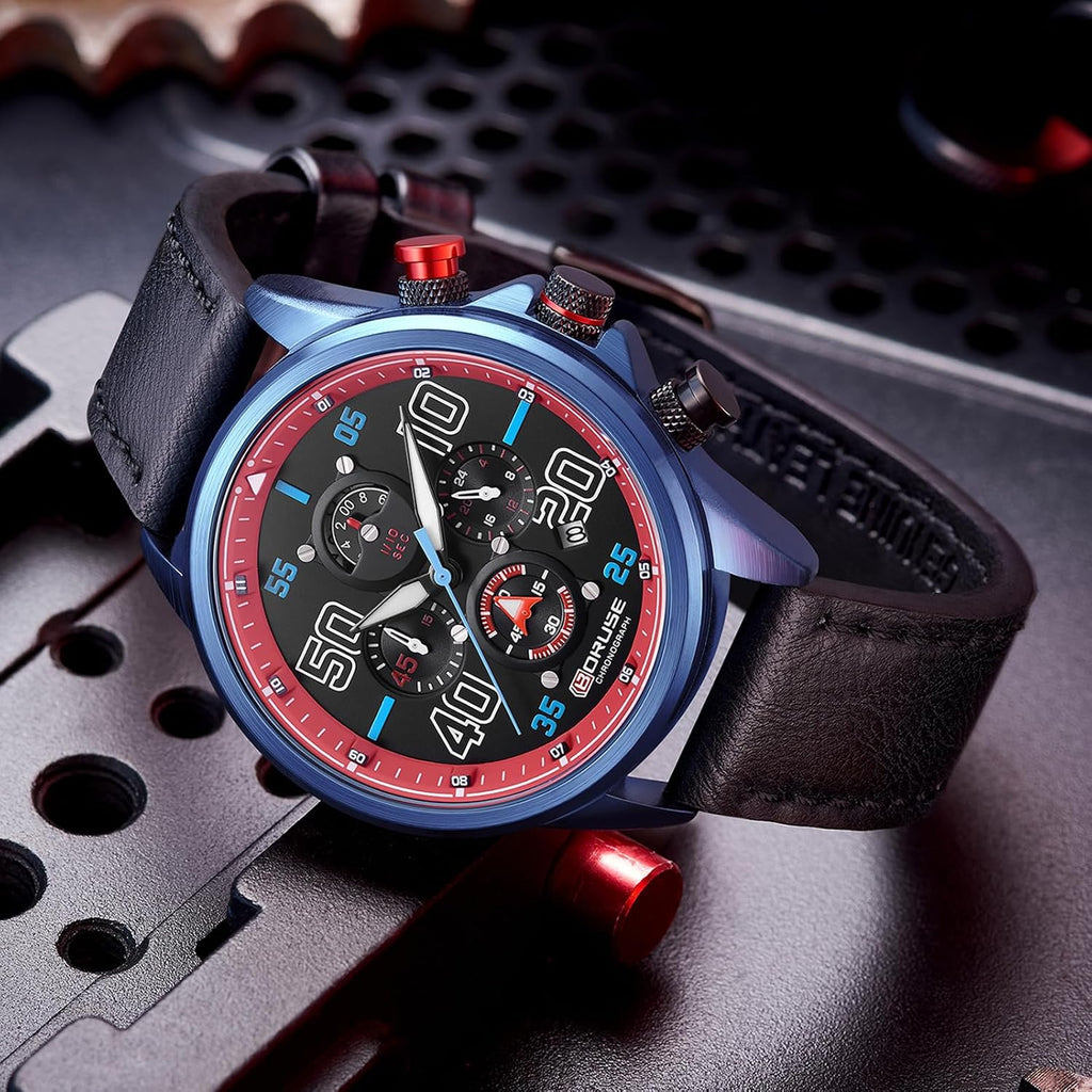 Relojes de negocios para hombre, cronógrafo negro, reloj de cuarzo de cara grande, impermeable, calendario luminoso, reloj analógico para correa de cuero