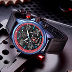 Relojes de negocios para hombre, cronógrafo negro, reloj de cuarzo de cara grande, impermeable, calendario luminoso, reloj analógico para correa de cuero