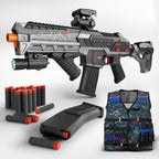 SOFITEN Pistola de juguete automática con alcance ajustable, rifle de francotirador de juguete eléctrico con chaleco, linterna, agarre, juegos de disparo para interiores y exteriores, regalos para