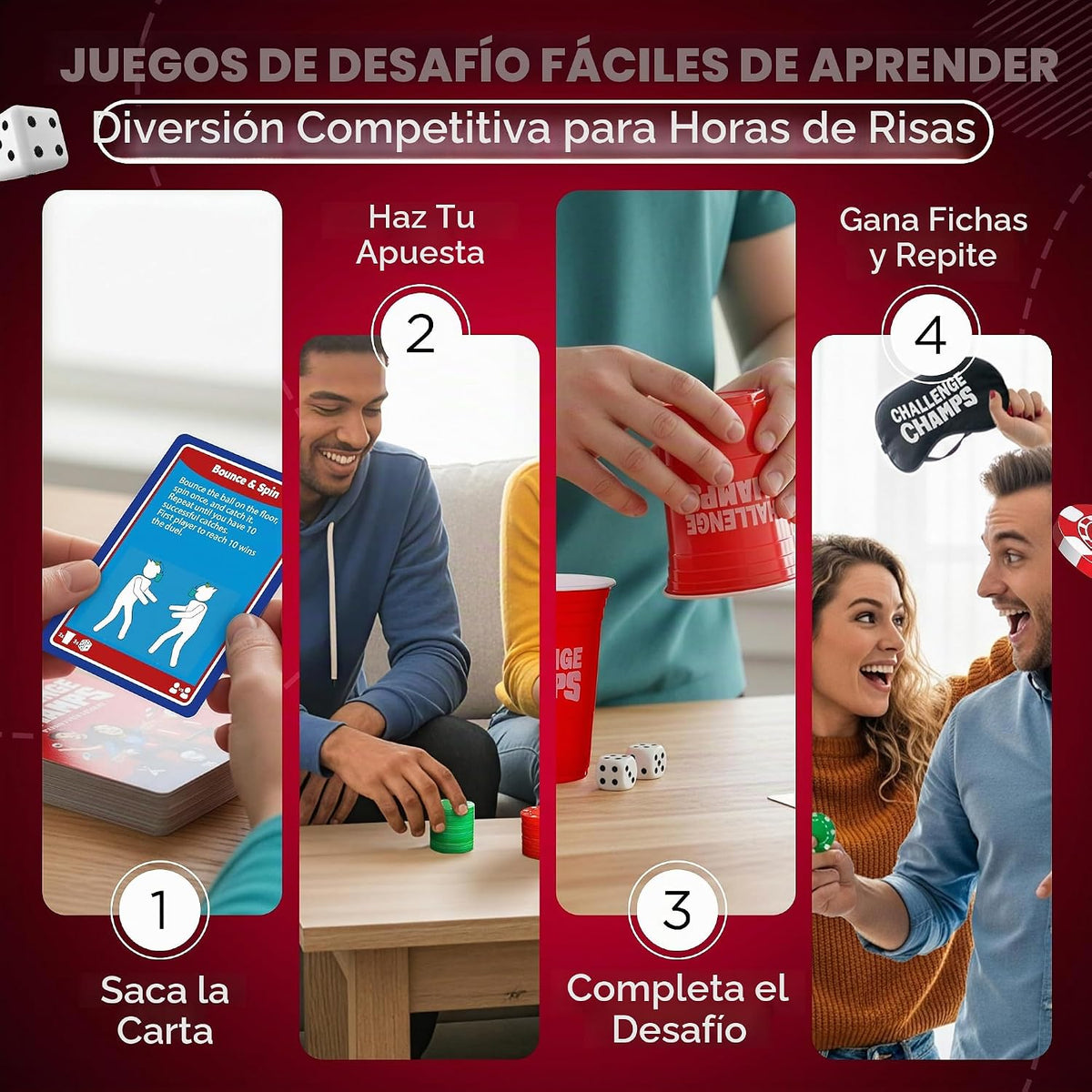 Juego de fiesta de acción: 200 desafíos de habilidad para la construcción de equipos, noche de juegos familiares | Juego completo para adultos, adolescentes, niños mayores de 8 años con más de 10 accesorios | Actividad de grupo competitiva