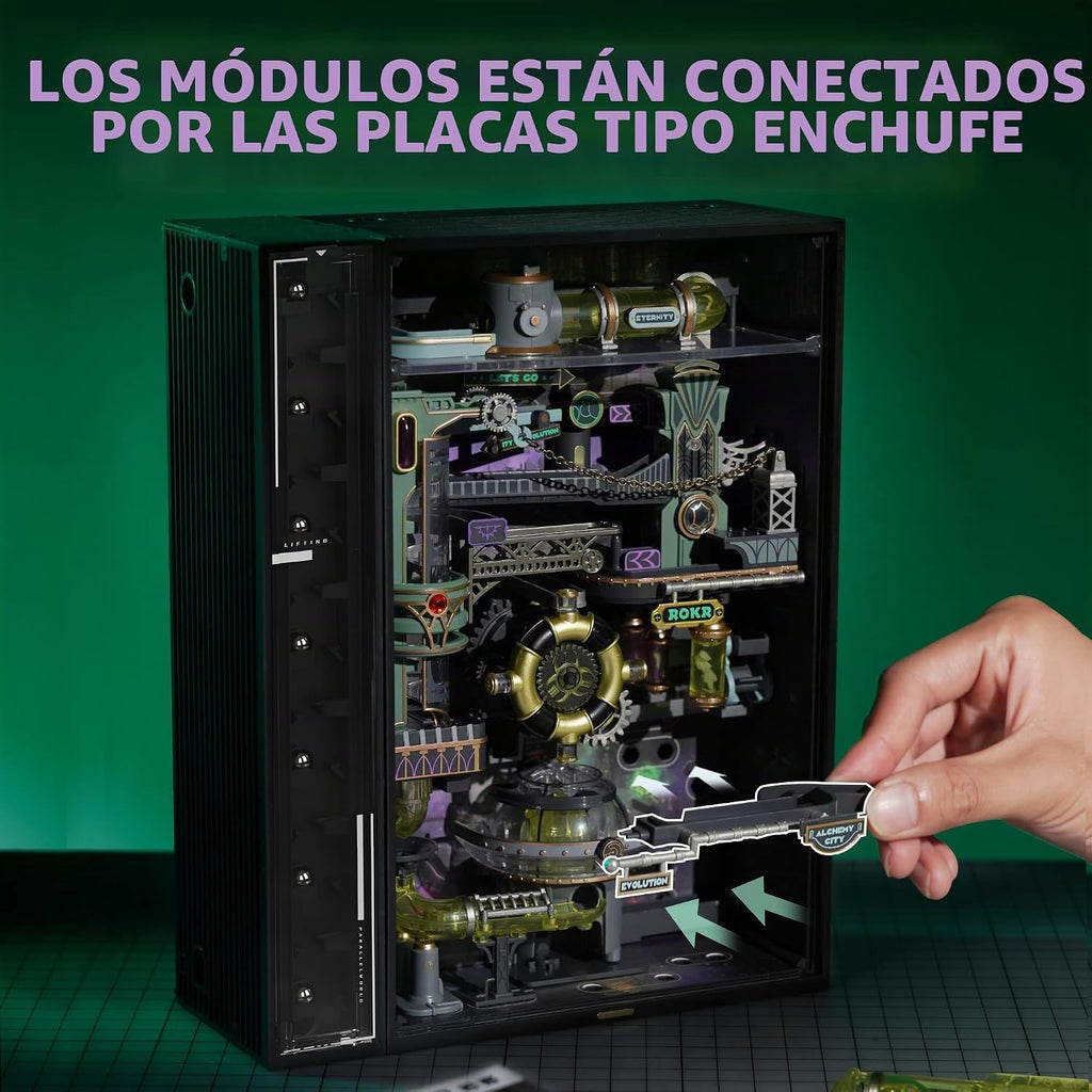ROKR Rompecabezas 3D Pista de Canicas Kit de Construcción Modelo para Adultos, Pasatiempos DIY para Hombres y Mujeres (Alchemy City MR04S)