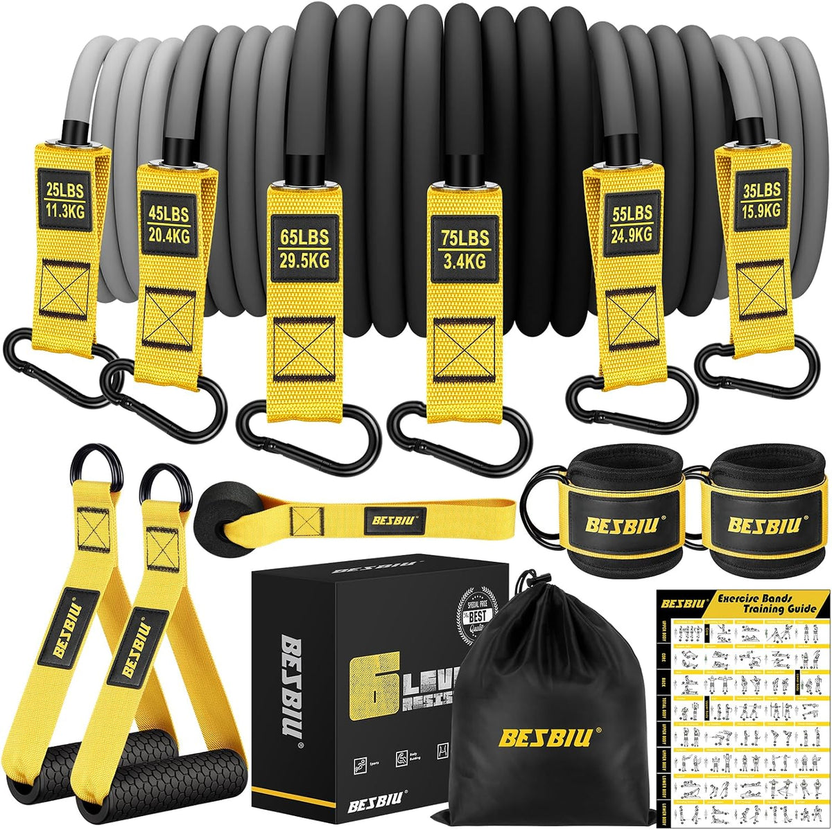 Bandas de Resistencia Pesadas para Entrenamiento, 300lbs/360lb/420lb Bands de Ejercicio con Manijas, Anclaje para Puerta, Correas para Tobillos, Equipo de Gimnasio en Casa para Hombres - Entrenamiento de Fuerza y Estiramiento