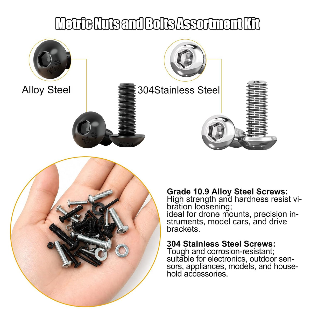 ZTF Kit surtido de tornillos métricos, tuercas de tornillos de máquina M2