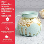 Ecolution - Palomitero MicroPop patentado para microondas, con vidrio seguro para temperatura, tapa 3 en 1 mide granos y derrite mantequilla, hecho sin BPA, apto para lavavajillas, 3 cuartos de galón
