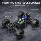 HAIBOXING Autos RC a escala 1:12 903 Camión Monstruo RC, velocidad de 23.6 mph, Autos RC de hobby rápidos para niños y adultos, juguetes de regalo, control remoto eléctrico de 2.4 GHz, camiones de