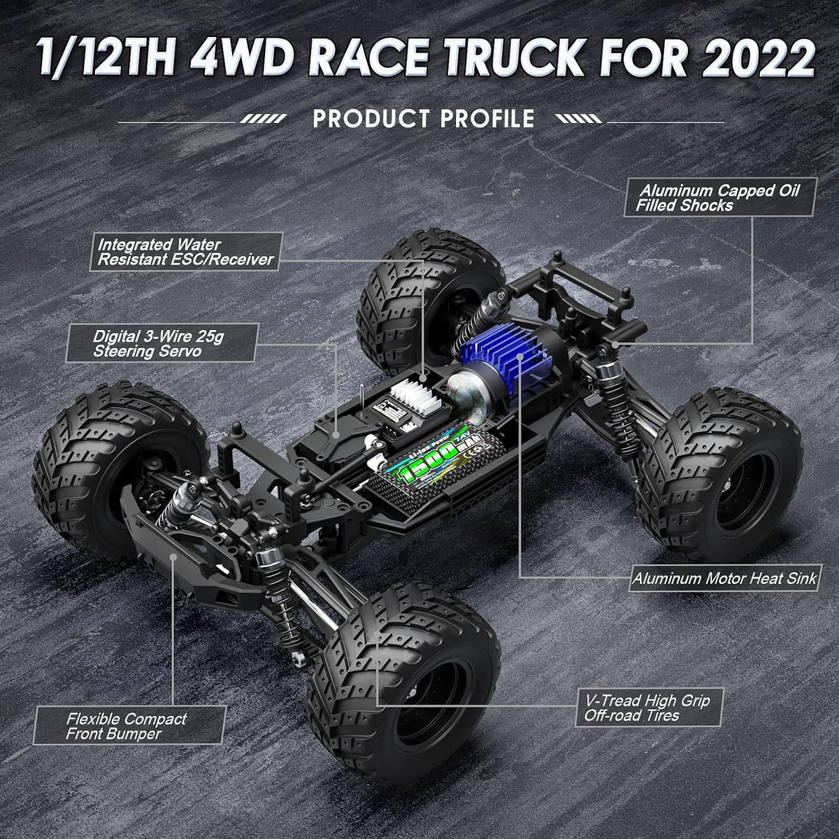 HAIBOXING Autos RC a escala 1:12 903 Camión Monstruo RC, velocidad de 23.6 mph, Autos RC de hobby rápidos para niños y adultos, juguetes de regalo, control remoto eléctrico de 2.4 GHz, camiones de