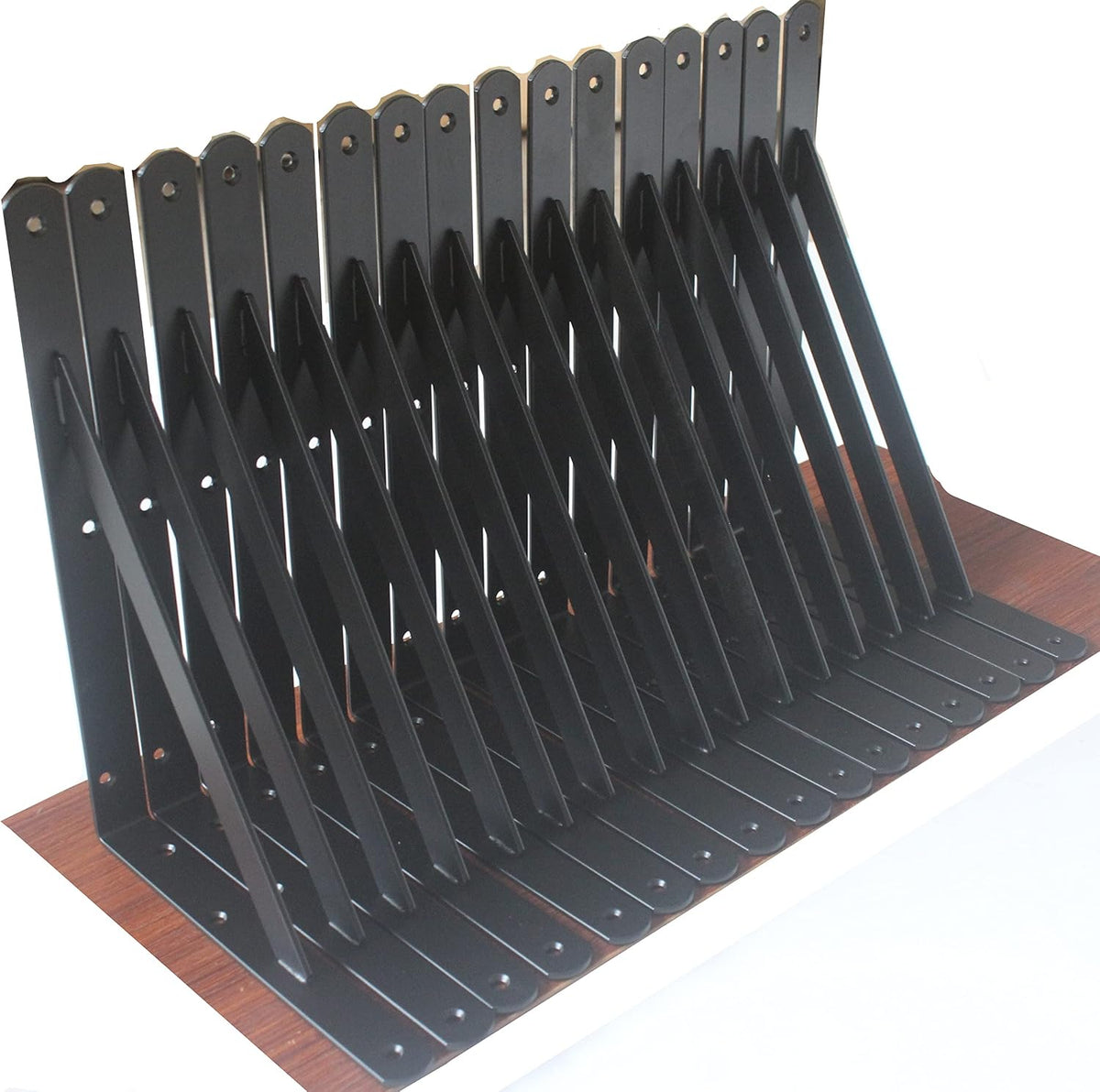 Paquete de 12 L10 x H 8" Soportes de Estante Negros de Servicio Pesado con Tornillos Soportes de Estante de Metal Soportes de Ángulo de Soporte de Estante para Estantes Soportes L de Servicio Pesado