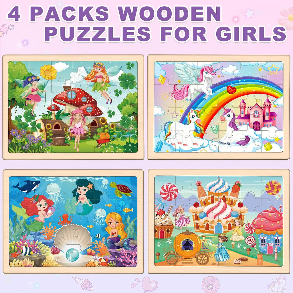 8 paquetes de rompecabezas de madera de animales y princesas para niños de 4 a 6 años, rompecabezas para niños de 2 a 4 años, rompecabezas educativos preescolares, tableros, regalos para niños y niñas