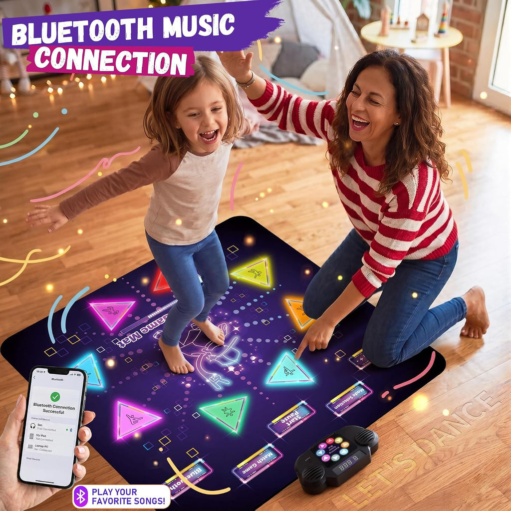 YESHIN Tapete de baile iluminado para niños, almohadilla de baile extragrande mejorada con Bluetooth y 6 modos de juego, alfombrilla de baile musical recargable, juguete antideslizante e impermeable