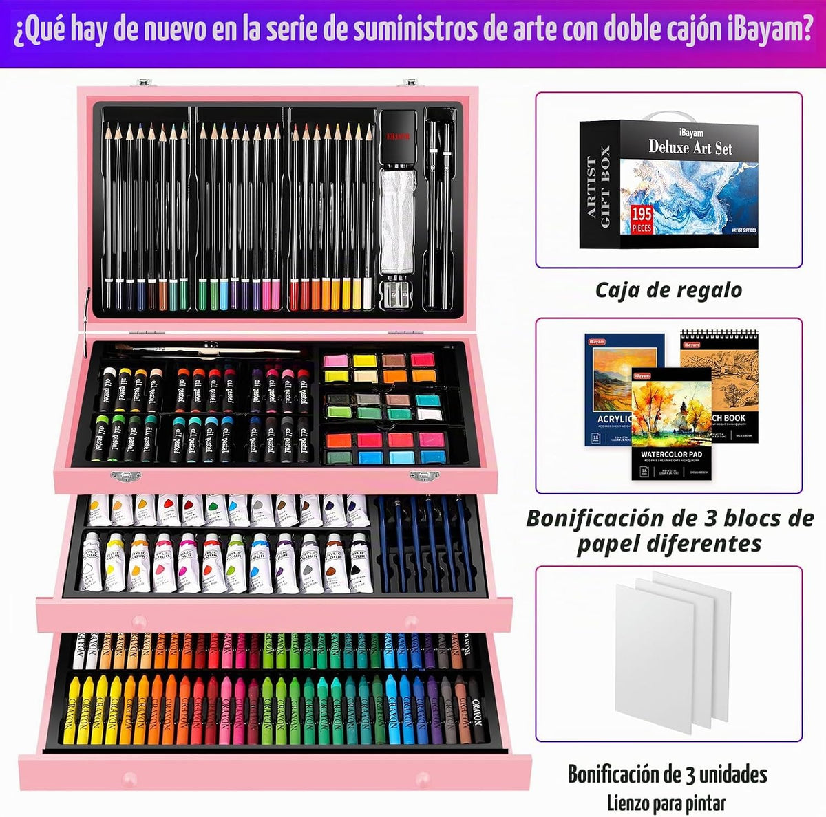 iBayam - Suministros de arte rosa, juegos de dibujo a color, regalos para niñas adolescentes