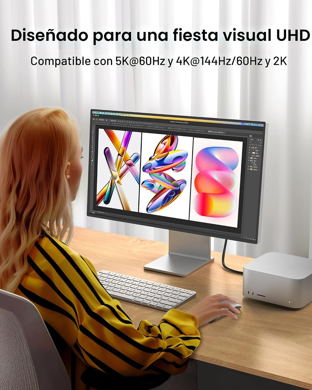 Silkland Cable de monitor USB C en ángulo recto de 6.6 pies, pantalla de 8K