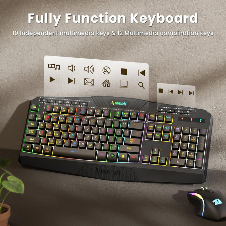 Redragon S101M-KS Combo de teclado y mouse para videojuegos inalámb...
