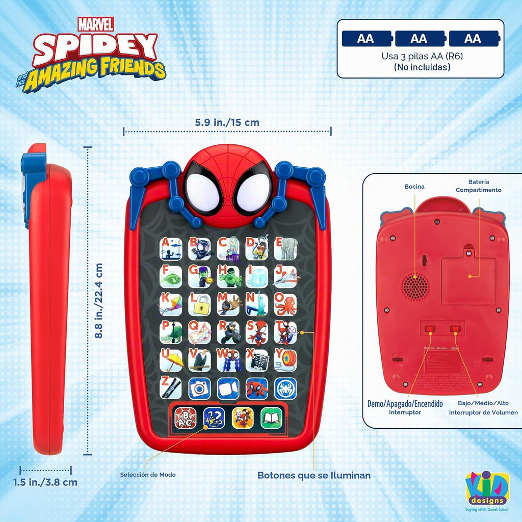 ekids Spidey and His Amazing Friends - Tableta infantil para preescolar, tableta con juegos educativos y aprendizaje ABC para niños de 3 años en adelante