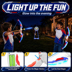 Paquete de 2 juguetes de arco y flecha para niños, con luz LED, con 20 flechas de ventosa, objetivo de pie y funda de flecha, juguetes para interiores y exteriores, regalos de cumpleaños para niños de
