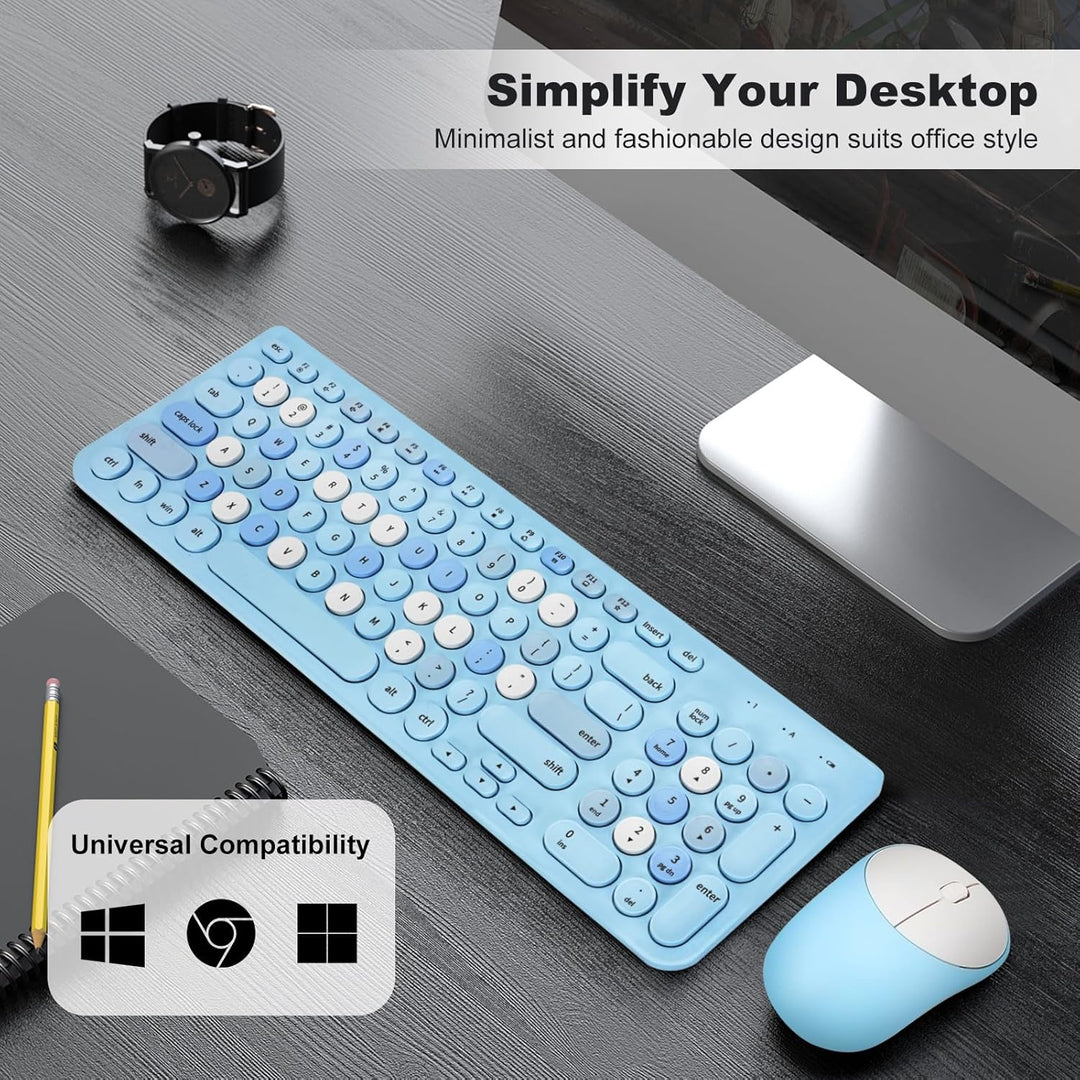 Combo de teclado y mouse inalámbricos, teclado retro de máquina de...