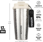 KOYASU Ti-Zero - Vaso de viaje de titanio puro de 16 onzas, taza de café aislada de doble pared con tapa, sin sabor metálico, sin BPA, cuerpo de taza de 5.29 oz, apto para lavavajillas, caliente 6 horas / frío 12 horas (cristal lunar)
