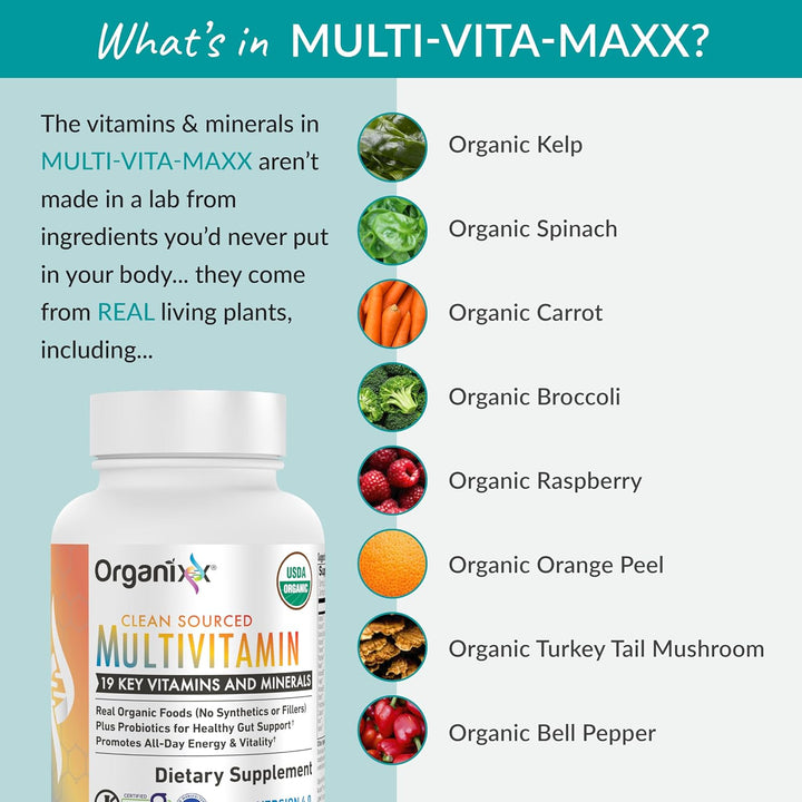 Organixx Multivitamínico de origen limpio para mujeres y hombres, c...