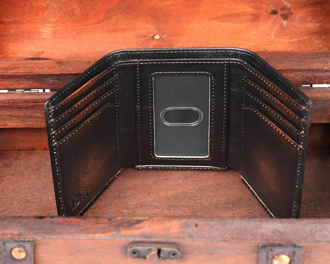 Carteras trifold DK86 para hombre de cuero genuino con bloqueo RFID...