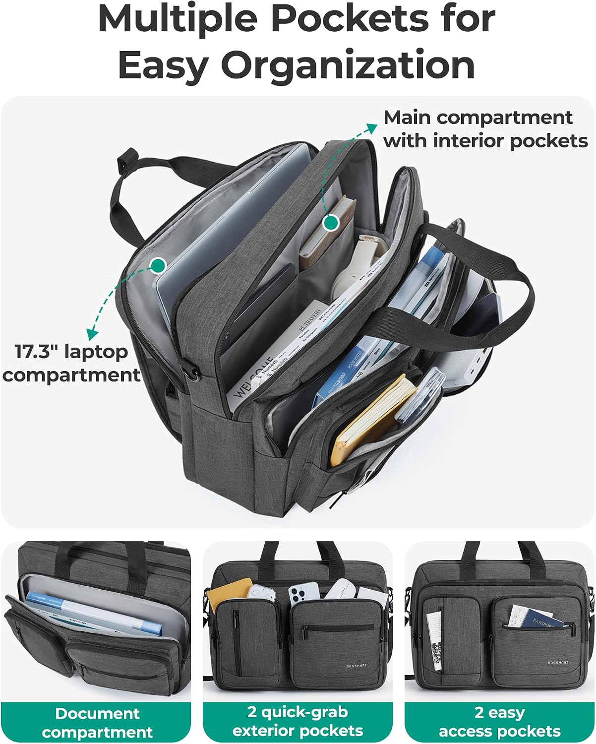 BAGSMART Bolsa para laptop 3 en 1 para hombres, maletín para comput...