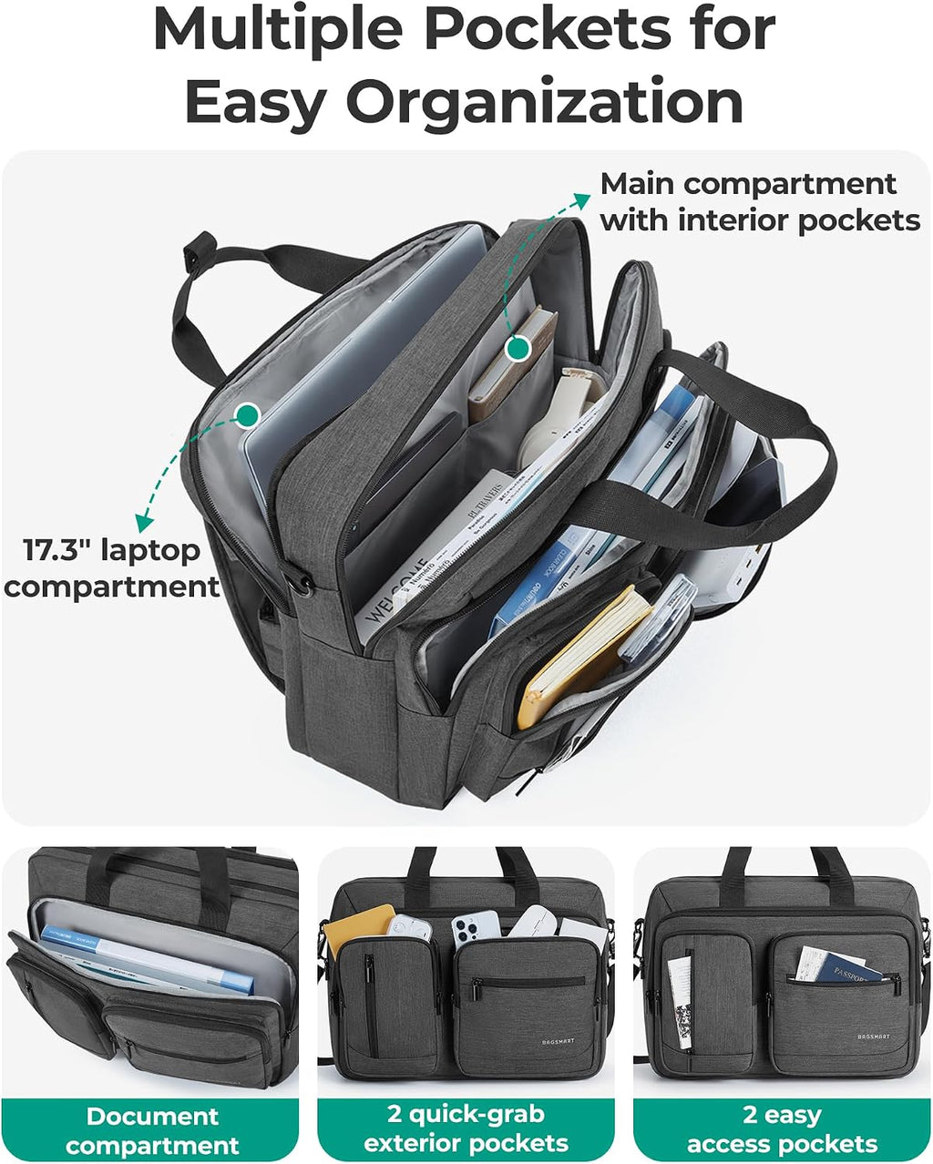 BAGSMART Bolsa para laptop 3 en 1 para hombres, maletín para comput...