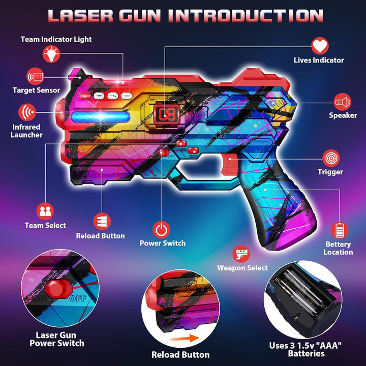 Juego de 4 Pistolas de Laser Tag con Chalecos de Pantalla de