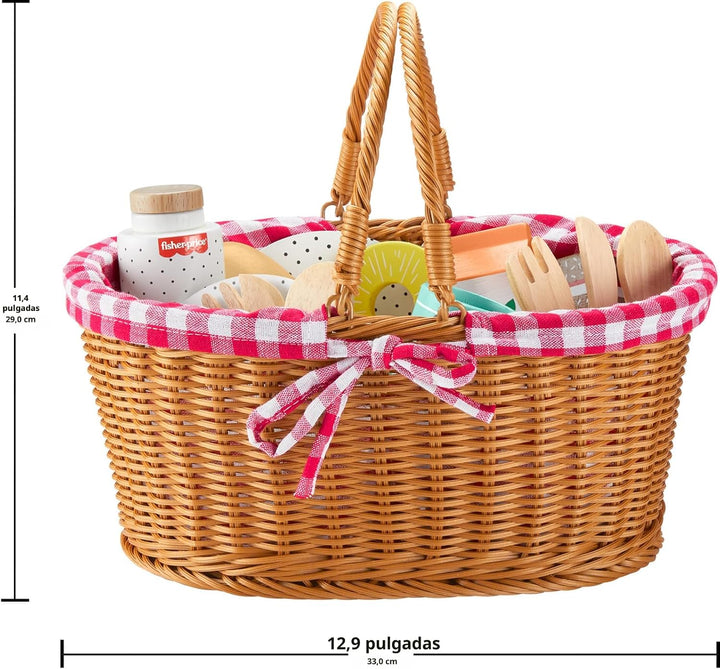 Fisher-Price Cesta de picnic de juguete de simulación de madera, ju...