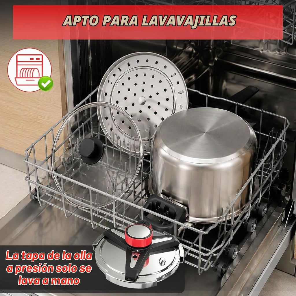 [3-IN-1] Ollas a presión de acero inoxidable 18/8 10 cuartos [Ahorra 70% del tiempo]