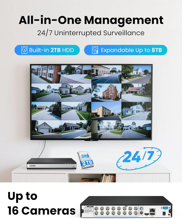 ZOSI Grabador DVR de Seguridad para el Hogar H.265+ de 16 Canales,...