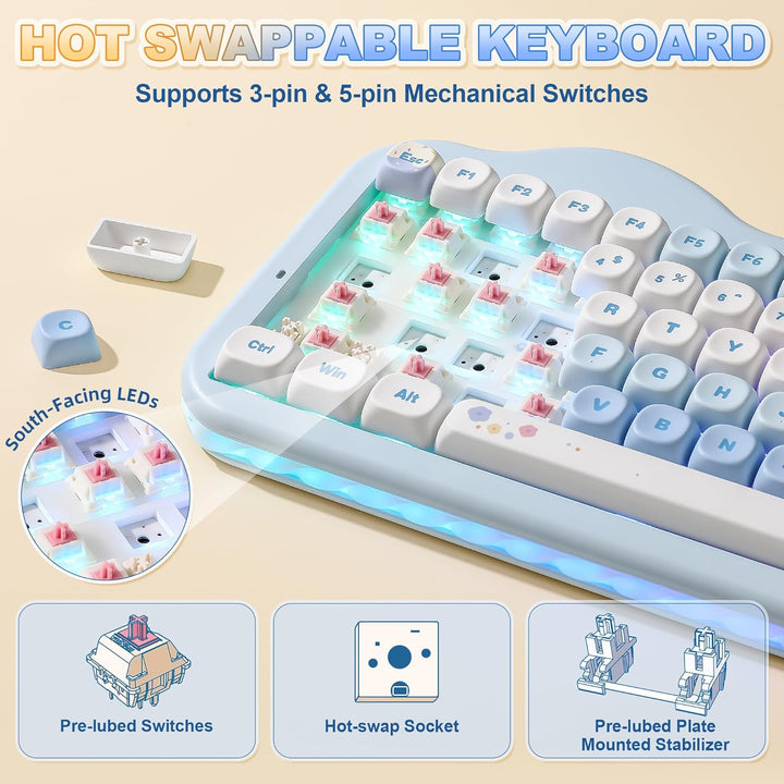 YUNZII Teclado mecánico inalámbrico C75, diseño del 75%, NKRO inter...