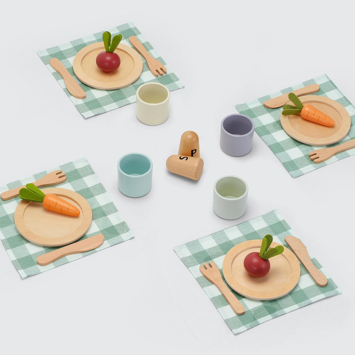 Platos de juego de madera para niños - Accesorios para cocina de juego