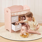 OOOK Cuna de muñeca de bebé, cama de madera para muñecas y cambiador con