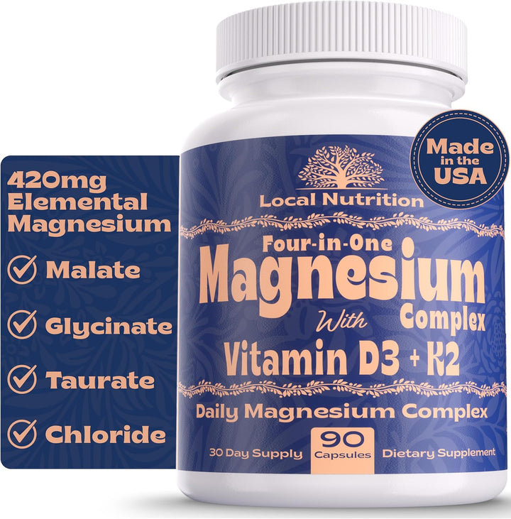 Local Nutrition Complejo de magnesio de 420 mg con vitamina D3 K2 \...