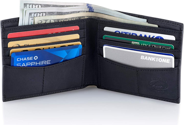 Stealth Mode Billetera de cuero para hombre. Billetera con RFID + 8...