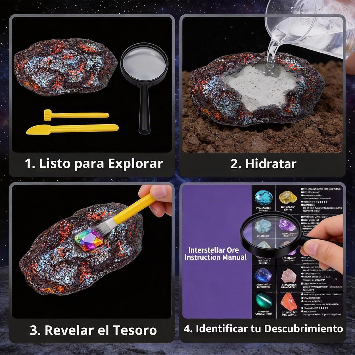 Kit de excavación de piedras preciosas de meteoritos y espacios: desenterrar más de 30 piedras preciosas y cristales reales, kit de ciencia para niños, kit de excavación de gemas, regalo para niñas y