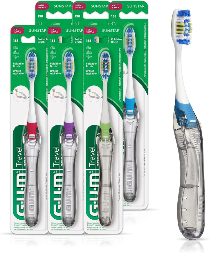 GUM Cepillo de Dientes Plegable de Viaje - Cabezal Compacto + Limpi...