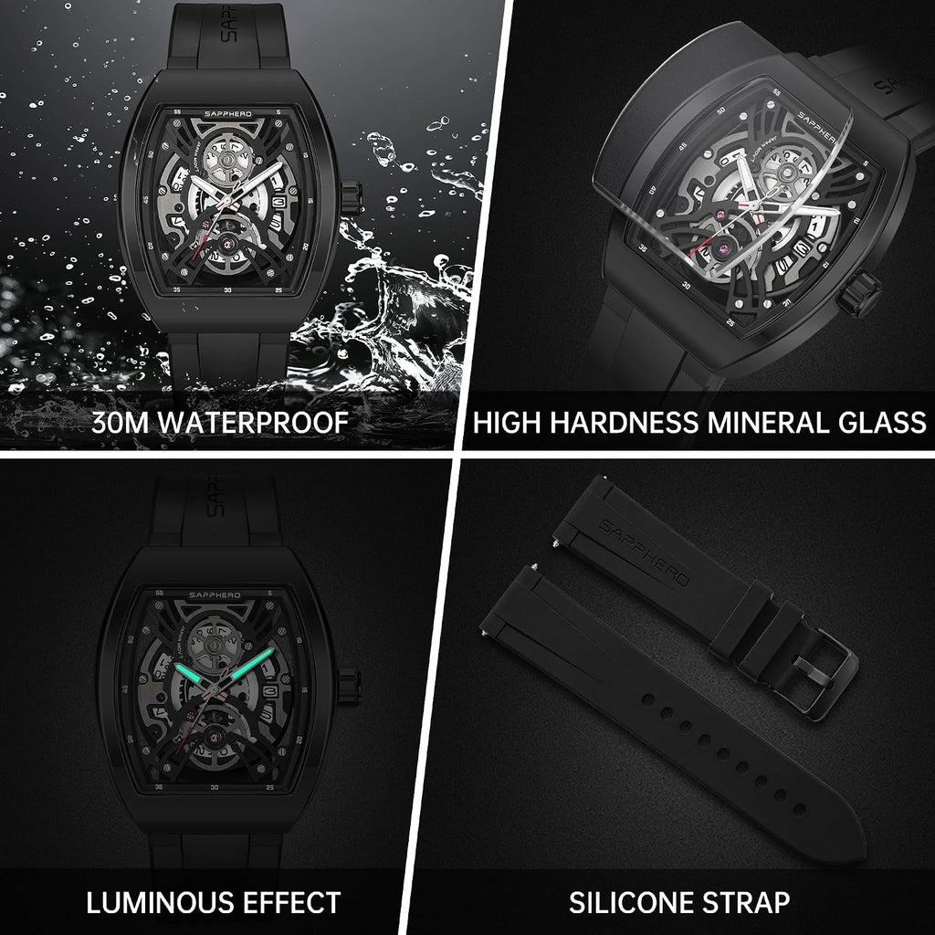 SAPPHERO Relojes de vestir para hombre, relojes de cuarzo analógicos de silicona para hombre