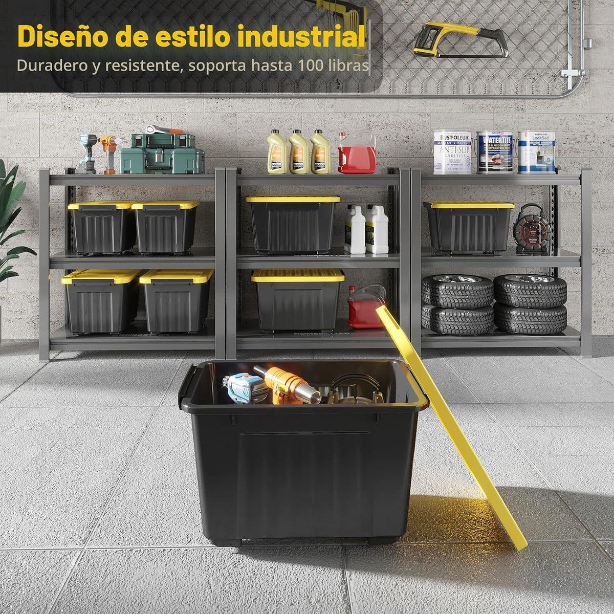 Nazhura Contenedor de almacenamiento de plástico de 97 cuartos de galón, cajas de almacenamiento apilables y encajables con tapas amarillas y hebillas de cierre seguro, contenedor de almacenamiento