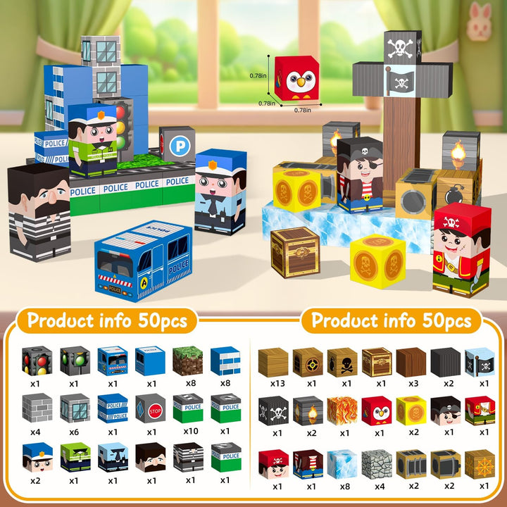 IMAGIC TOWN Bloques de construcción magnéticos para niños, 100 unid...