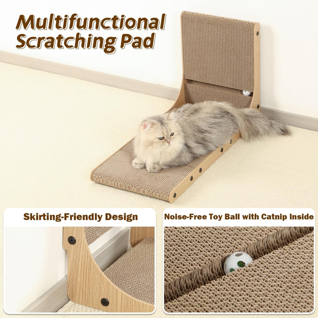 Zakkart Paquete de 2 tablas rascadoras para gatos, cartón de 25.6 pulgadas de alto, en forma de L, rascador vertical para gatos de interior, poste rascador para gatos para pared y sofá, tamaño grande