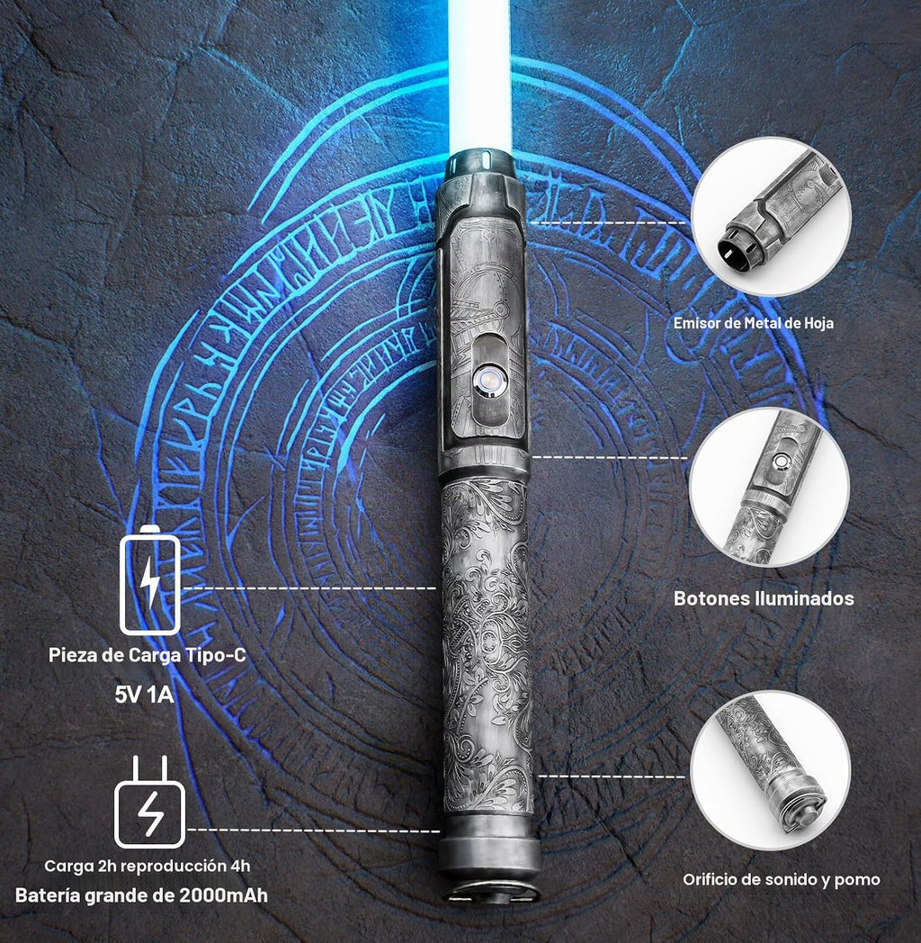 Sable de luz para duelos pesados Pro, movimiento suave, control de movimiento, empuñadura de metal, 16 fuentes de sonido, espada blaster, accesorios para Halloween, cosplay (RGB premium, hoja