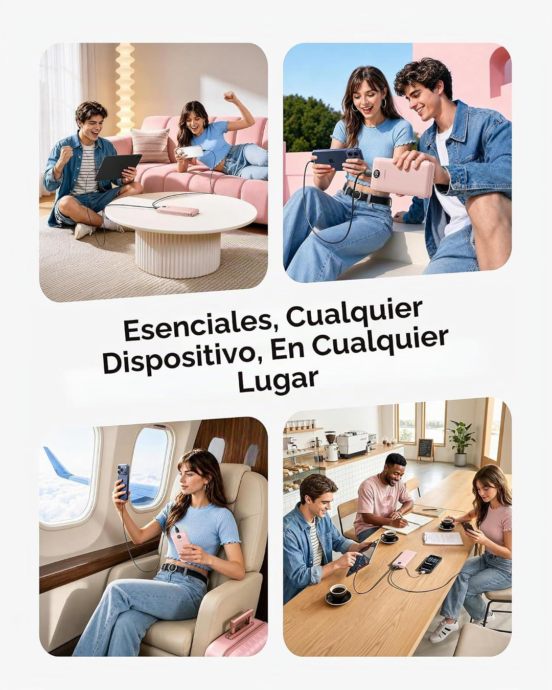 VEGER Cargador portátil con enchufe AC y cables incorporados, todo...