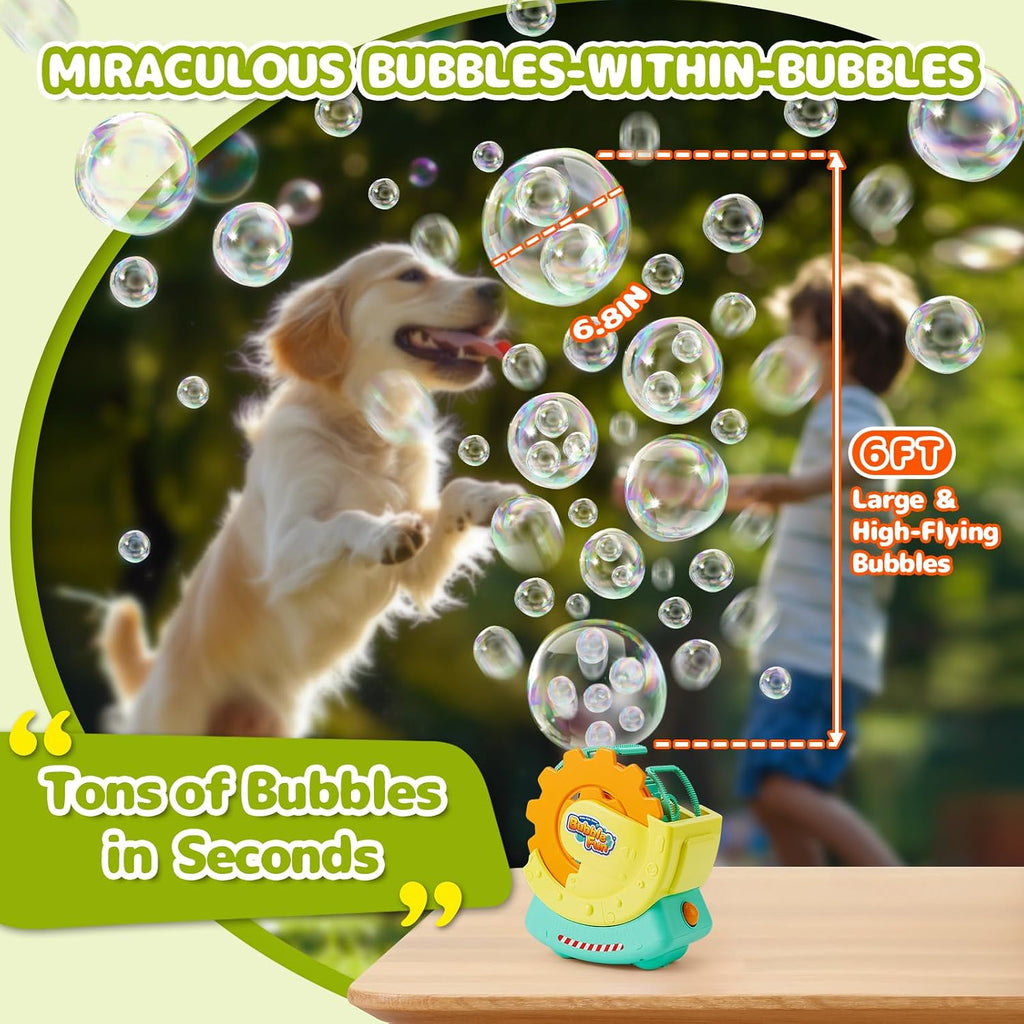 Máquina de burbujas recargable para niños, burbujas grandes con burbujas en