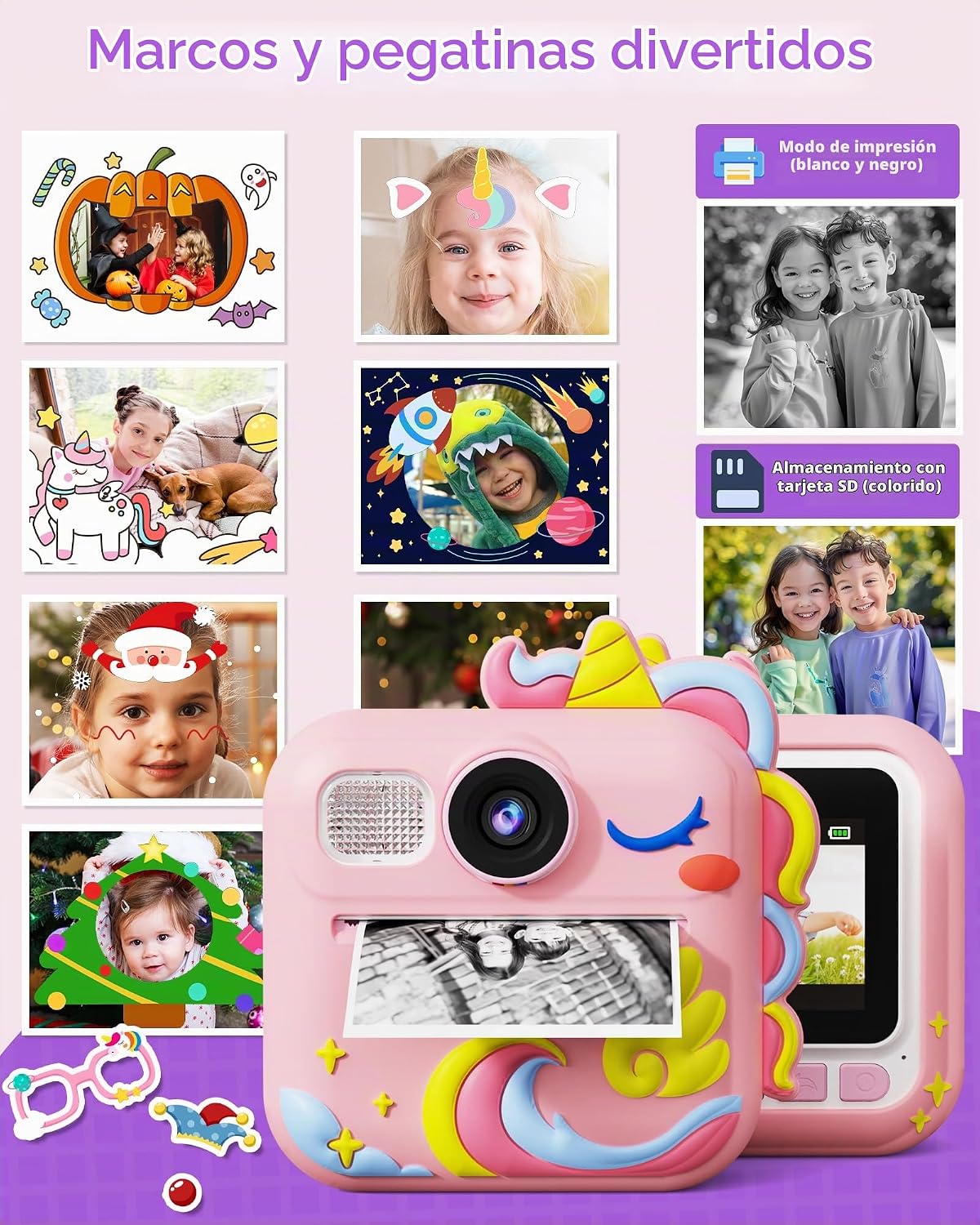 KOKODI Cámara de impresión instantánea para niños, cámaras para niños pequeños, regalos de cumpleaños de Navidad para niñas de 3 a 12 años, cámara de video digital imprimible instantánea para niños, juguetes para niñas de 5 a 7 años (rosa)