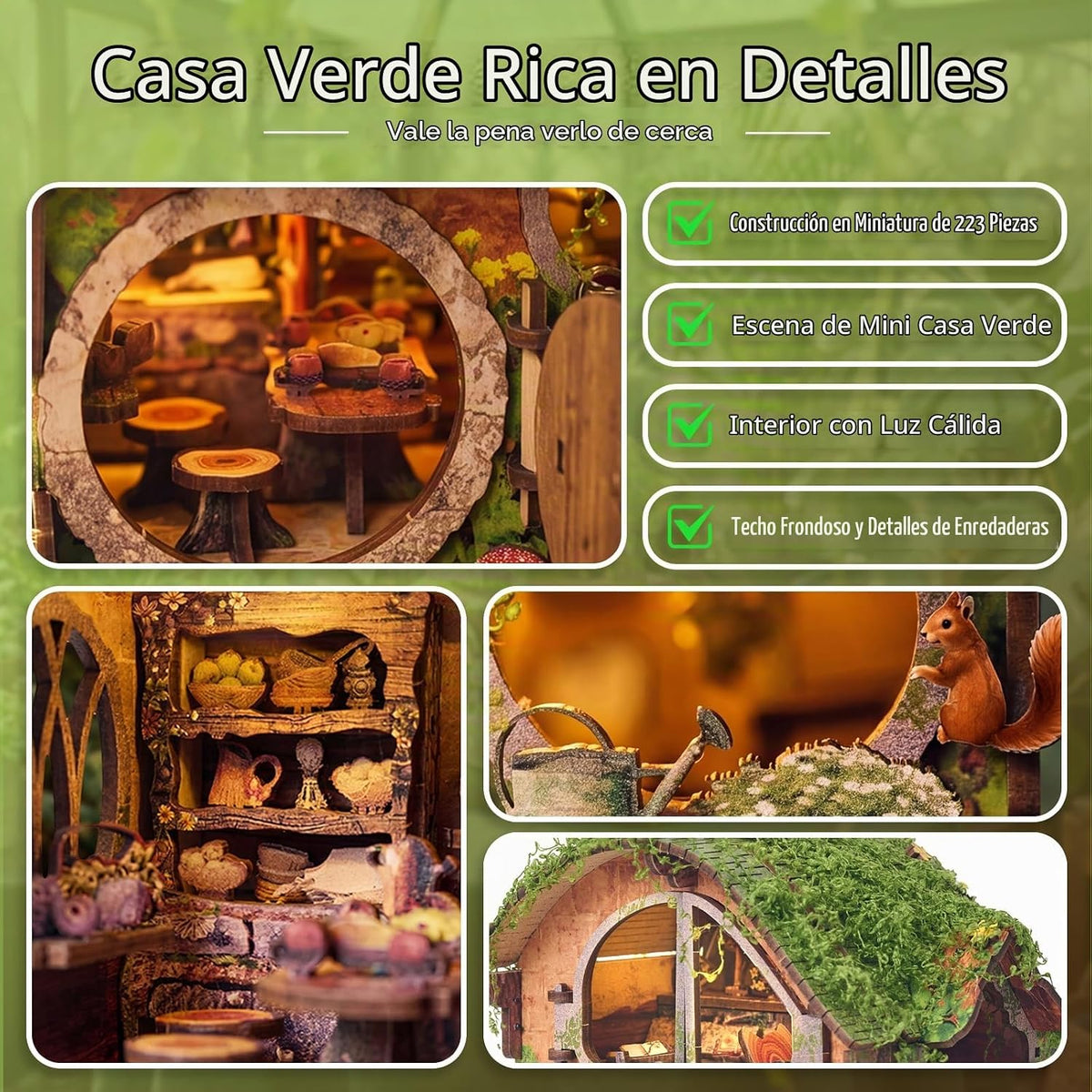 Kit de rincón de libro de invernadero con luz, casa miniatura de