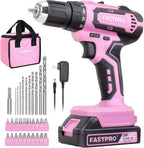 FASTPRO Taladro rosa de 20 V, kit de destornillador inalámbrico con bolsa