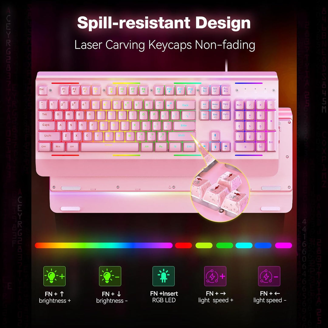 TECKNET Teclado para juegos, teclado de computadora USB con cable,...