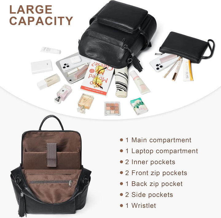 Shrrie - Mochila de cuero vegano para laptop para mujer de 14 pulga...